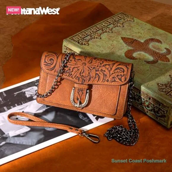 Faux Leather Crossbody Bag with Chain Strap and Wristlet - Picture 2 of 7